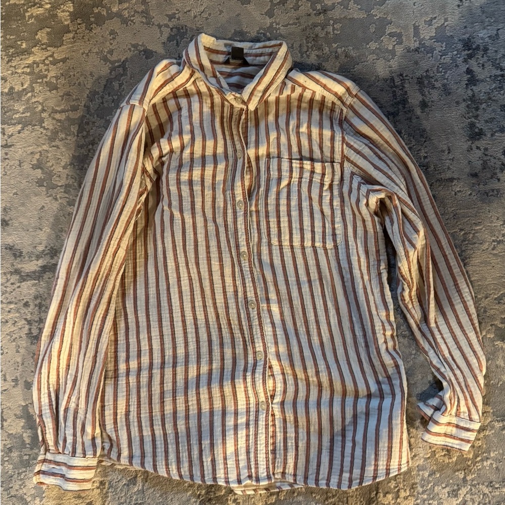 Eddie Bauer Brown and White Striped Casual Shirt